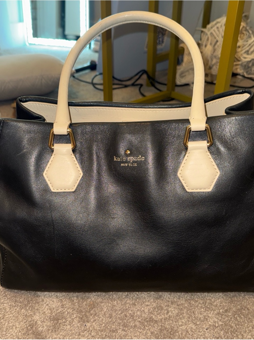 kate spade Black and Cream Top-Handle Leather Satchel